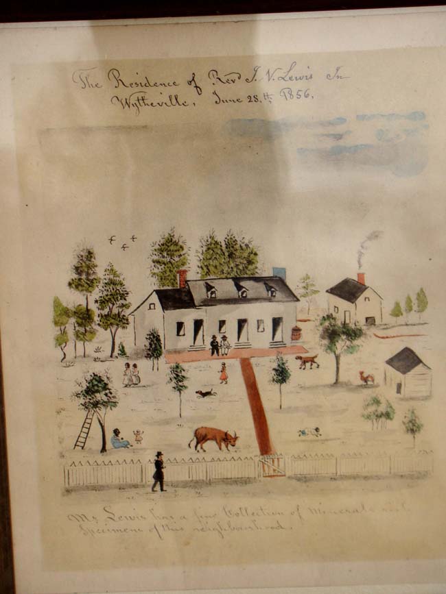 A charming folk art watercolor and ink drawing of the Residence of Rev. J.N. Lewis dated June 28th 1856 — image 2